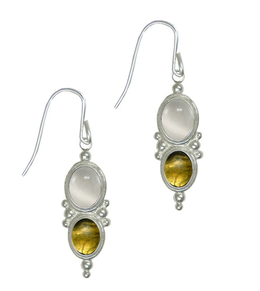 Sterling Silver Drop Dangle Earrings With White Moonstone And Citrine